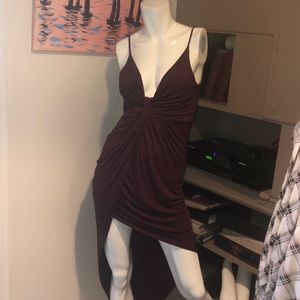 Asymmetrical dark red dress